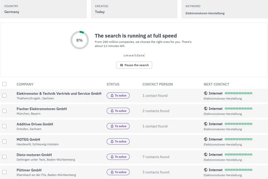 Intedat Search – searching in progress