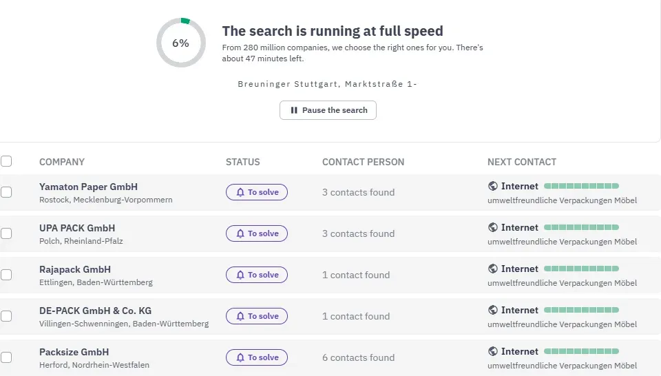 Intedat Search – probíhá vyhledávání