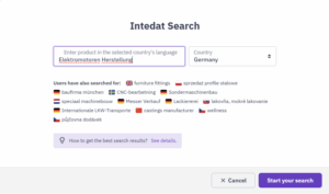 Intedat Search – entering the KW and the target country